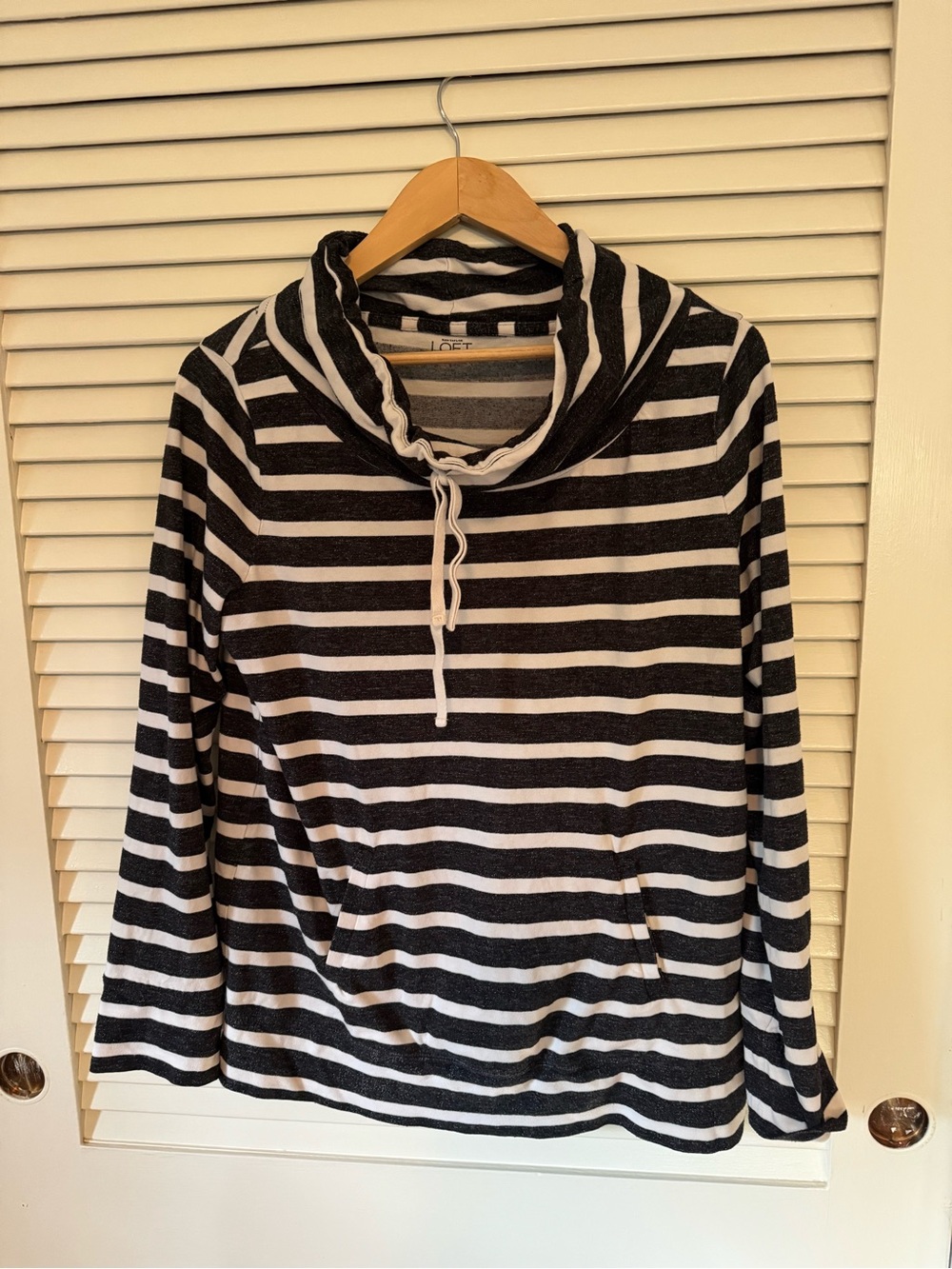 LOFT Black and White Striped Cowl Neck Sweater
